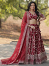 Attractive Maroon Embroidered Jacquard Wedding Lehenga Choli