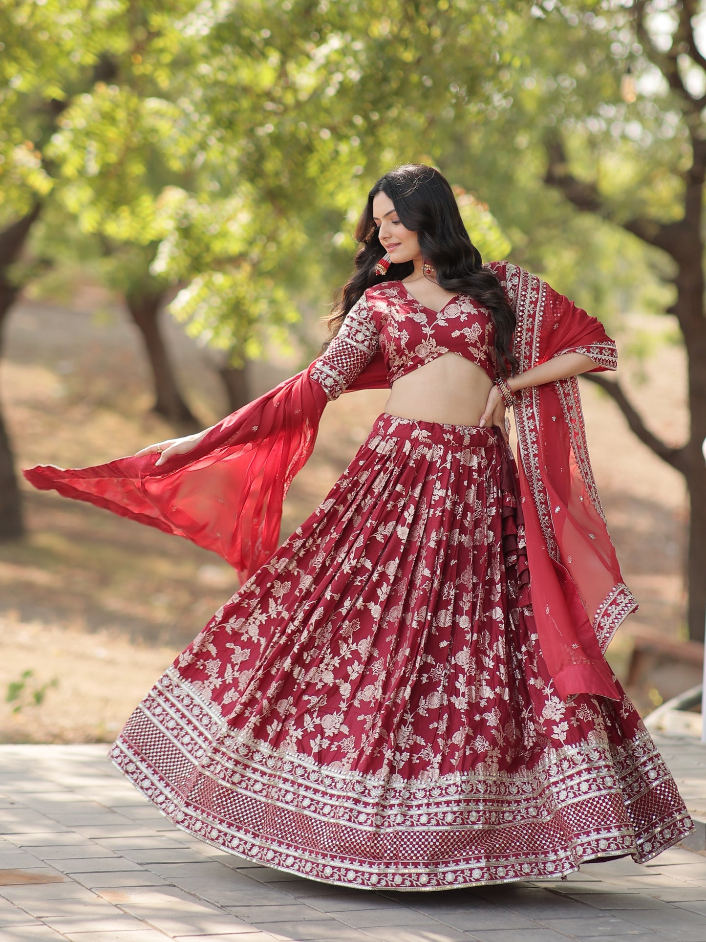 Attractive Maroon Embroidered Jacquard Wedding Lehenga Choli