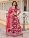 Lavishing Pink Embroidered Jacquard Engagement Lehenga Choli