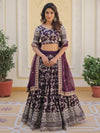 Fascinating Wine Zari Work Jacquard Sangeet Lehenga Choli