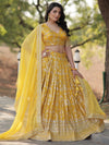 Tantalizing Yellow Zari Work Jacquard Haldi Wear Lehenga Choli