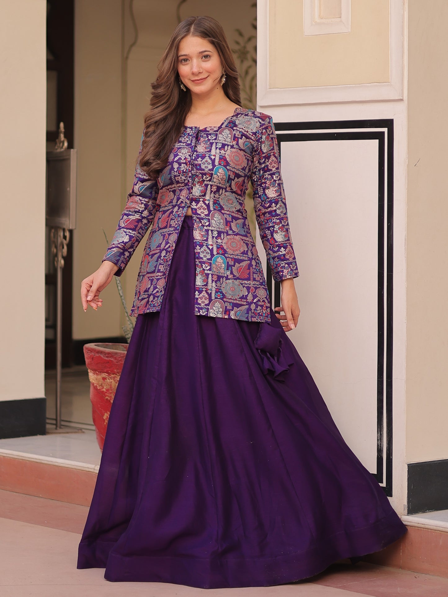 Stunning Purple Silk Reception Wear Lehenga With Top