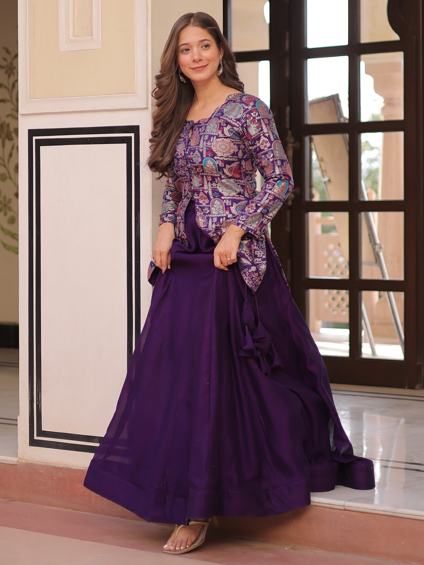 Stunning Purple Silk Reception Wear Lehenga With Top