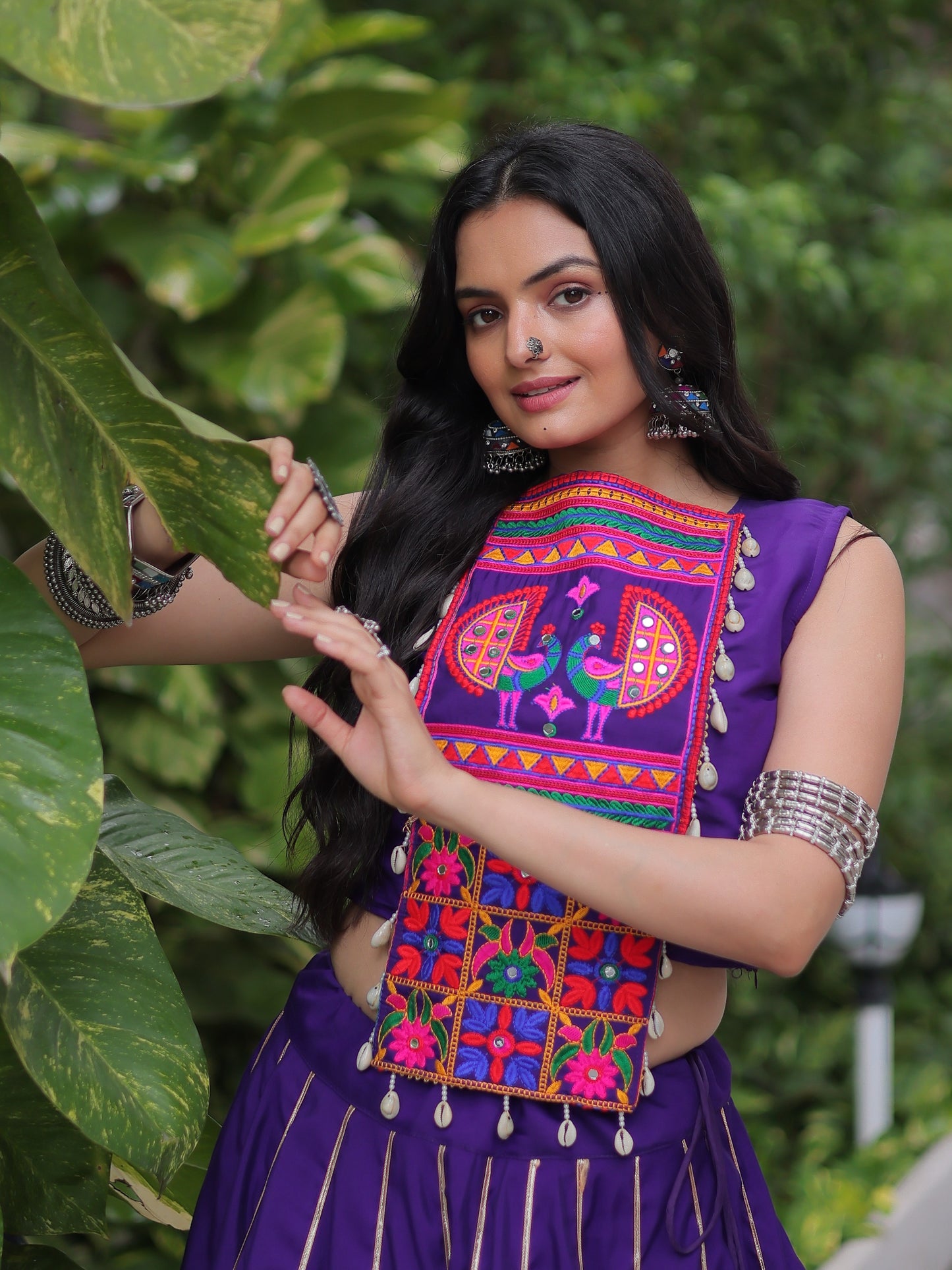 Gorgeous Purple Gota Patti Work Silk Navratri Crop Top Lehenga