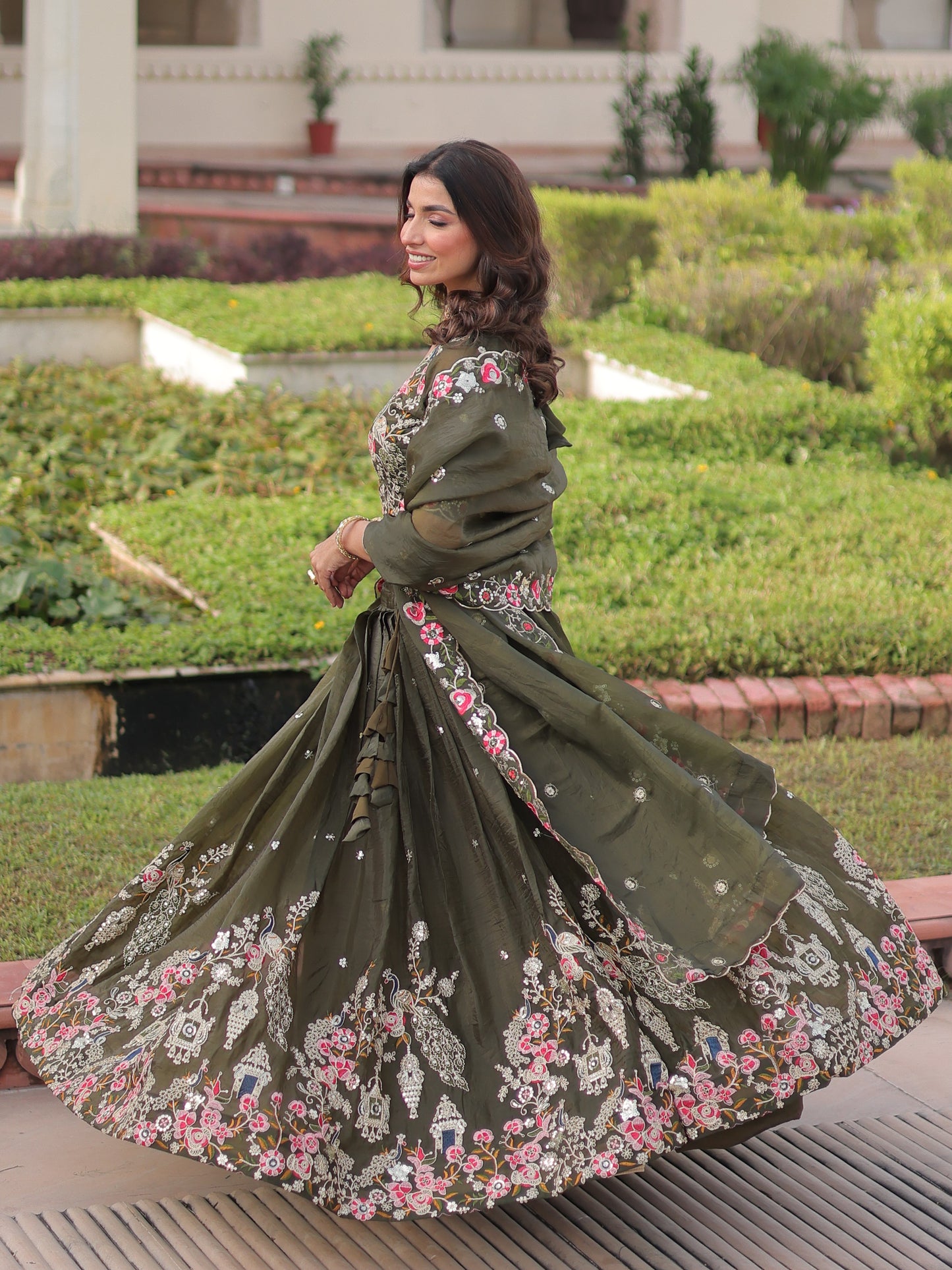 Fabulous Green Embroidered Silk Designer Lehenga Choli