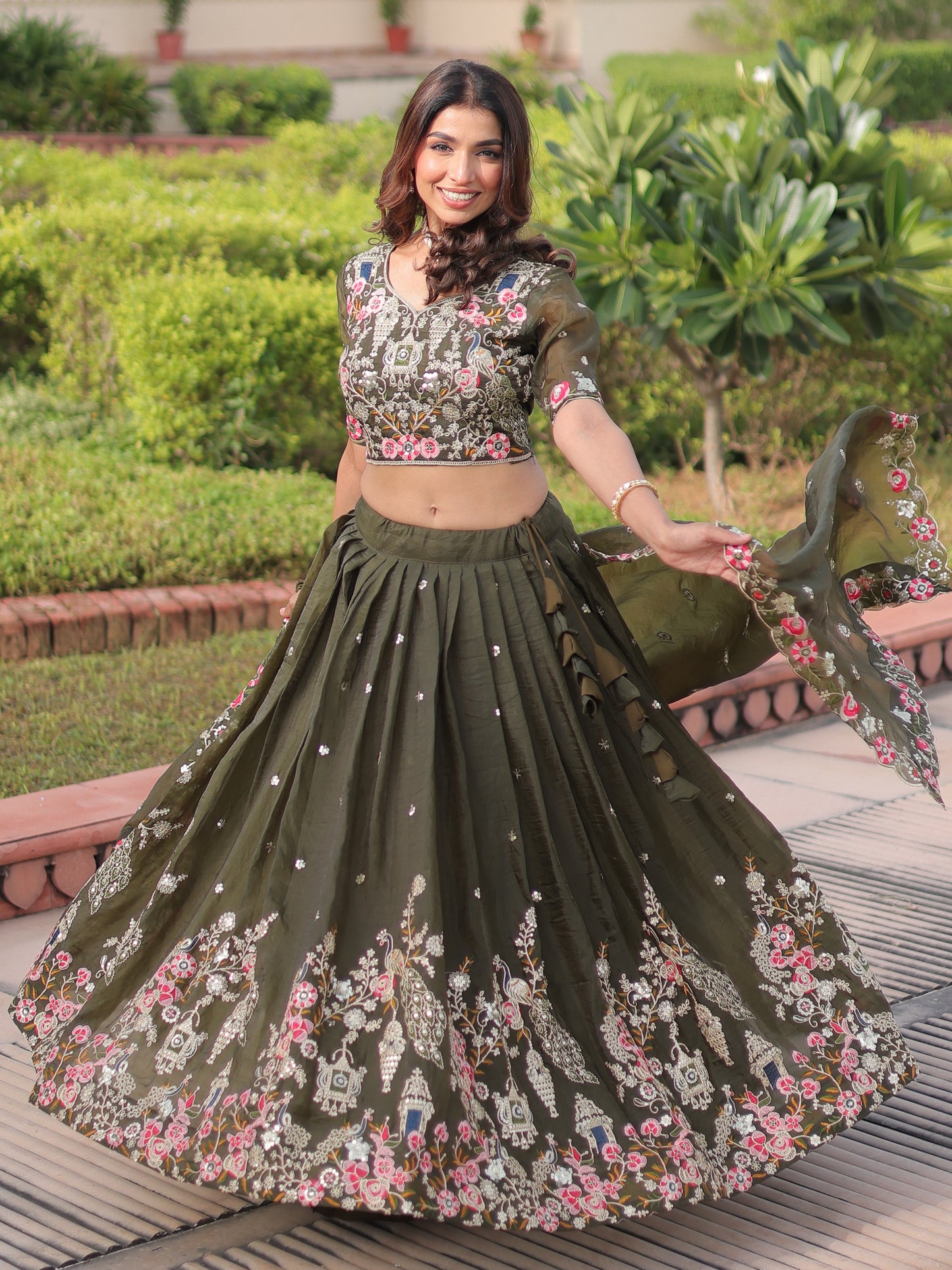 Fabulous Green Embroidered Silk Designer Lehenga Choli