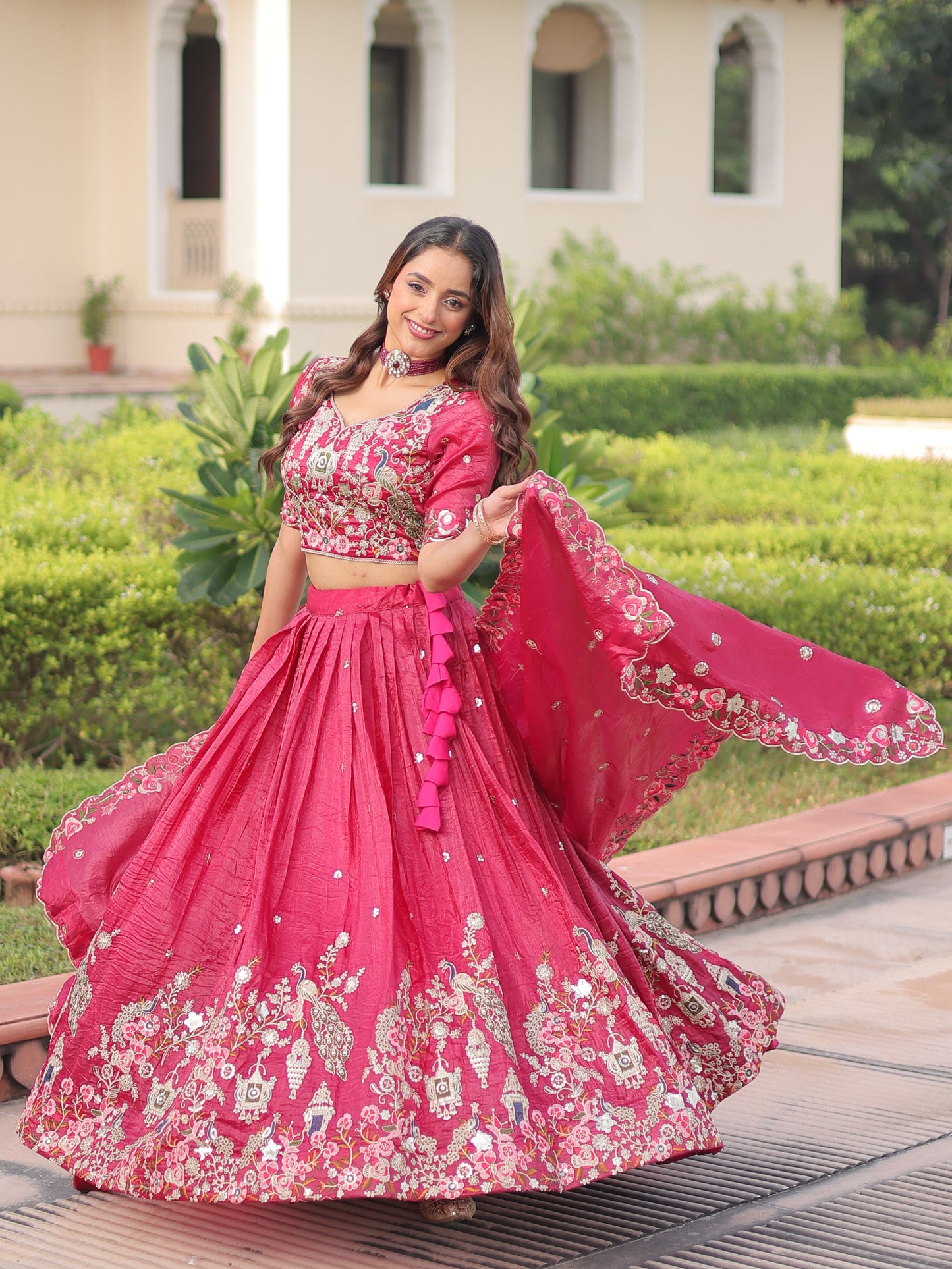 Astonishing pink Embroidered Silk Wedding Wear Lehenga Choli