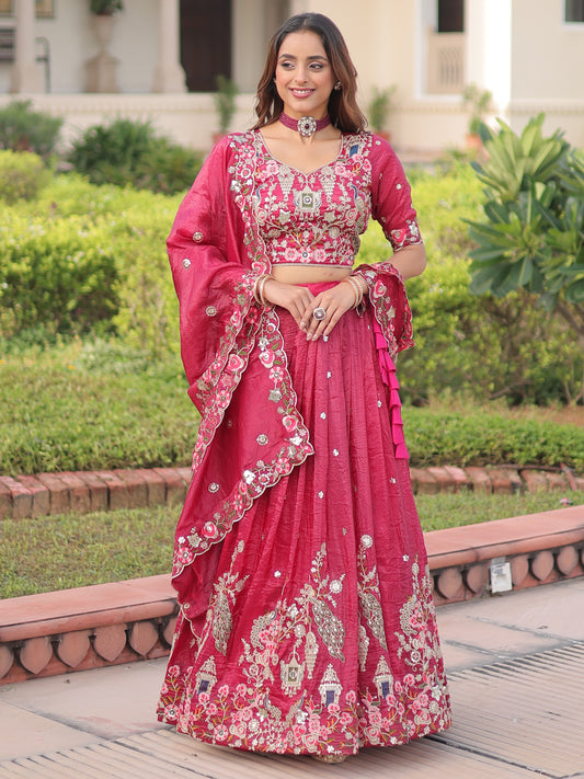 Astonishing pink Embroidered Silk Wedding Wear Lehenga Choli