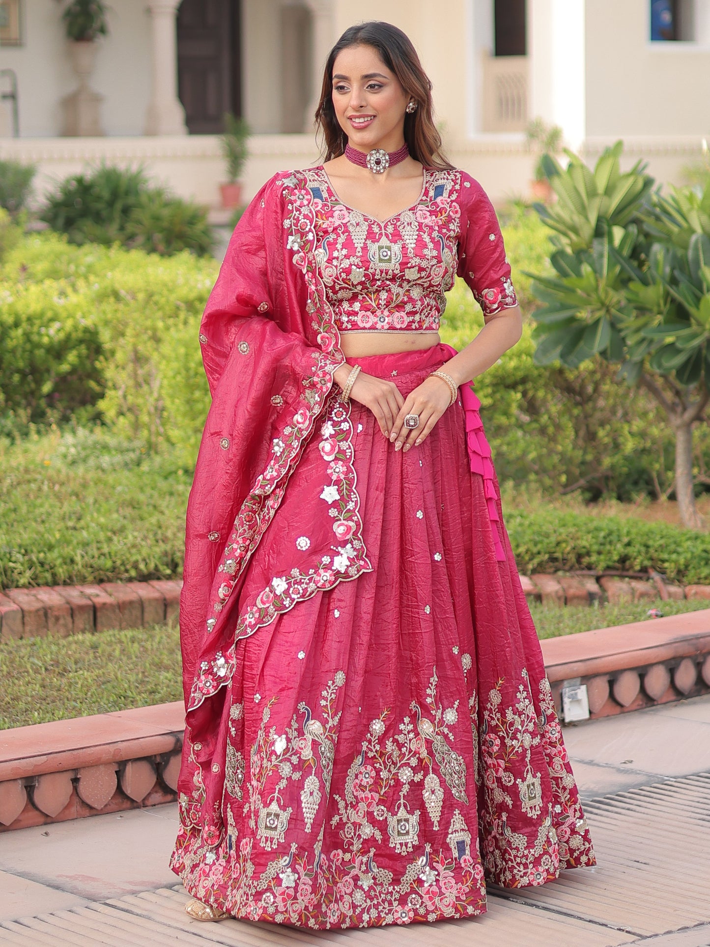 Astonishing pink Embroidered Silk Wedding Wear Lehenga Choli
