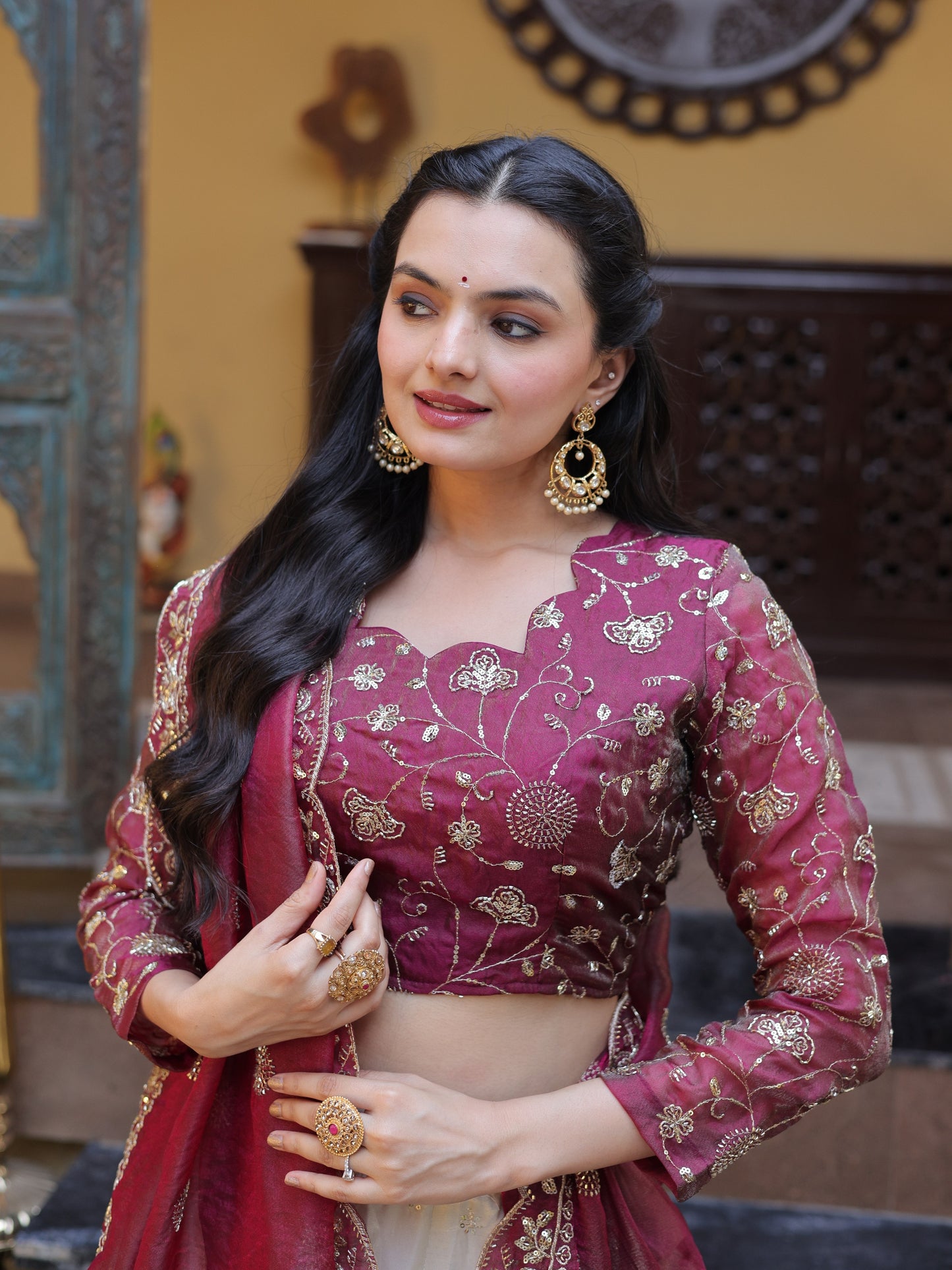 Beautiful Magenta Embroidered Silk Wedding Lehenga Choli