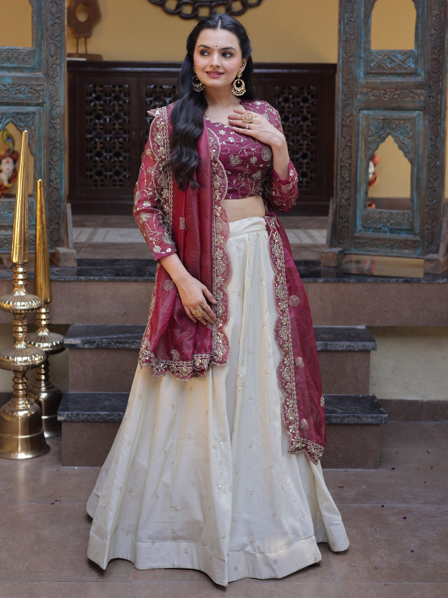 Beautiful Magenta Embroidered Silk Wedding Lehenga Choli