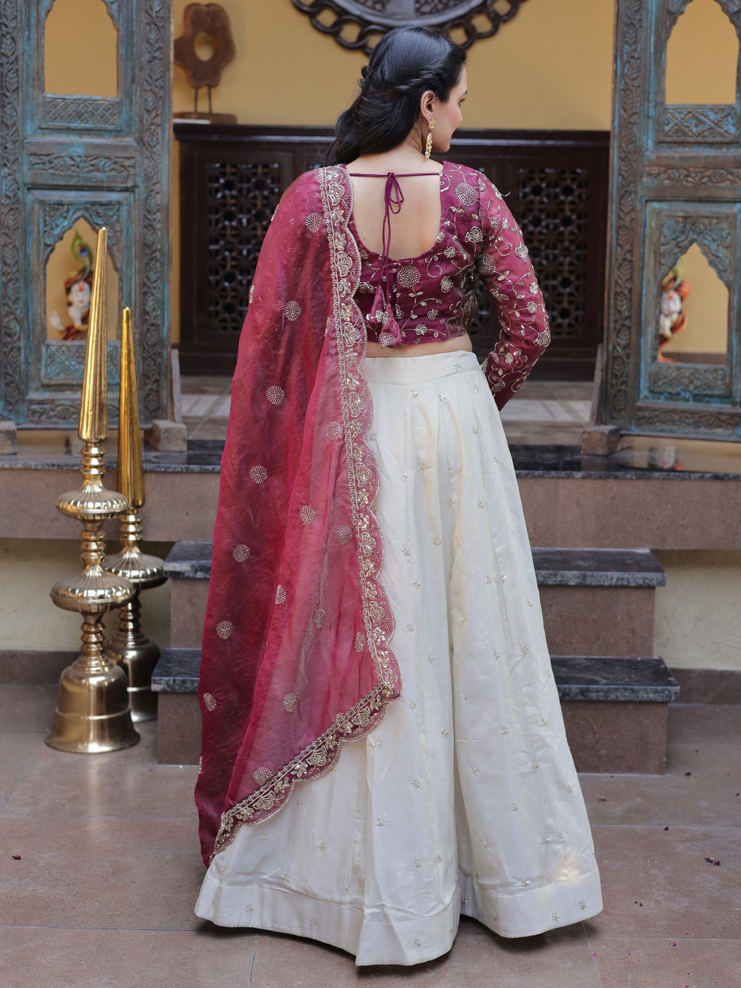 Beautiful Magenta Embroidered Silk Wedding Lehenga Choli