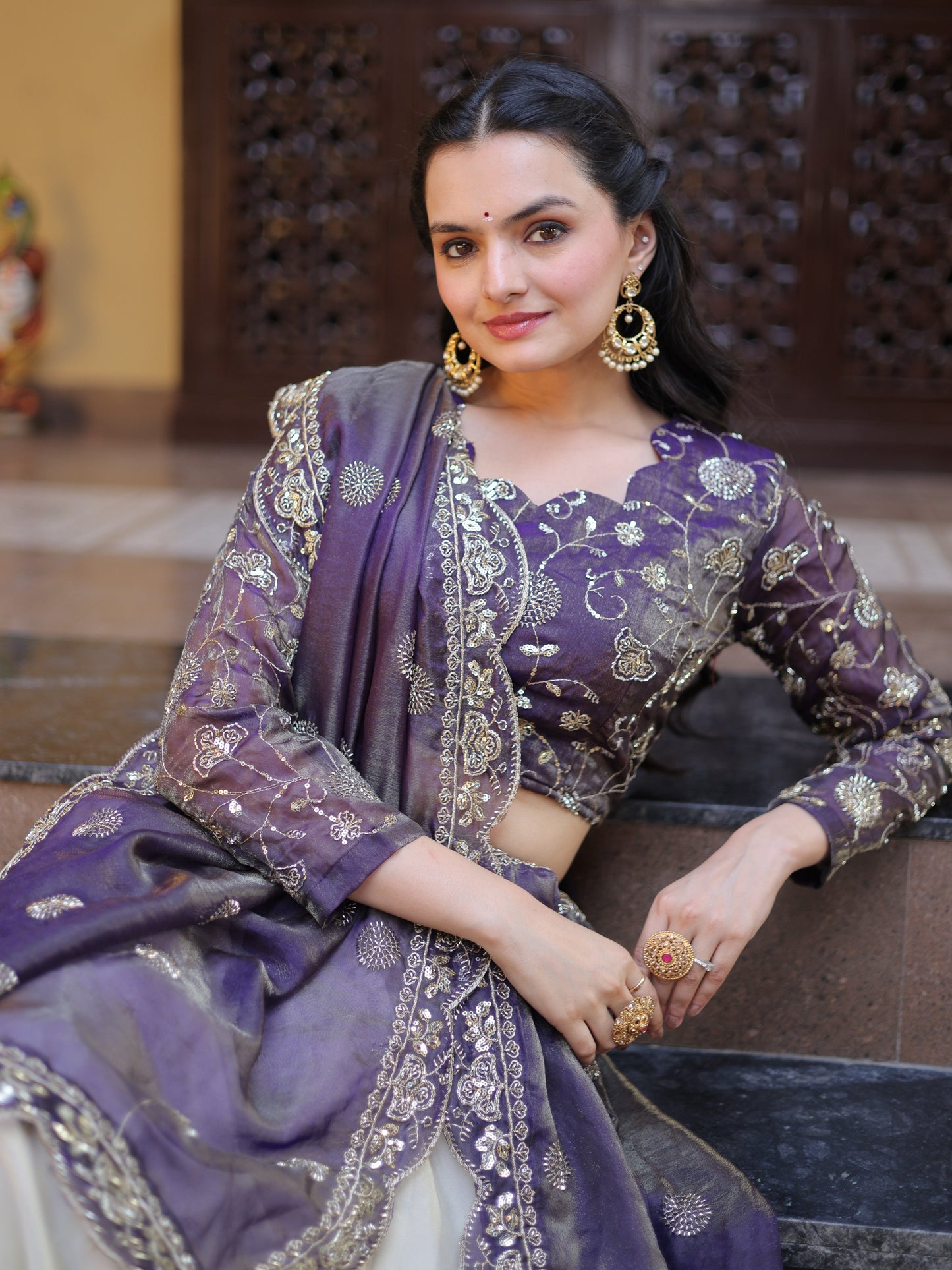 Lavishing Purple Zari Work Silk Reception Lehenga Choli