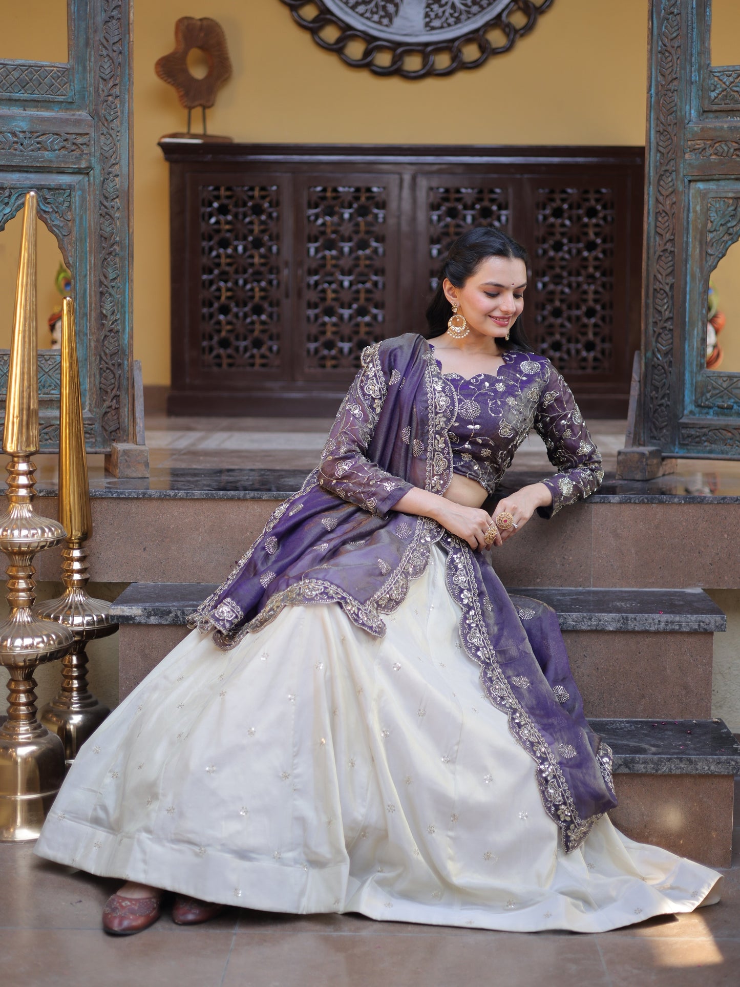 Lavishing Purple Zari Work Silk Reception Lehenga Choli
