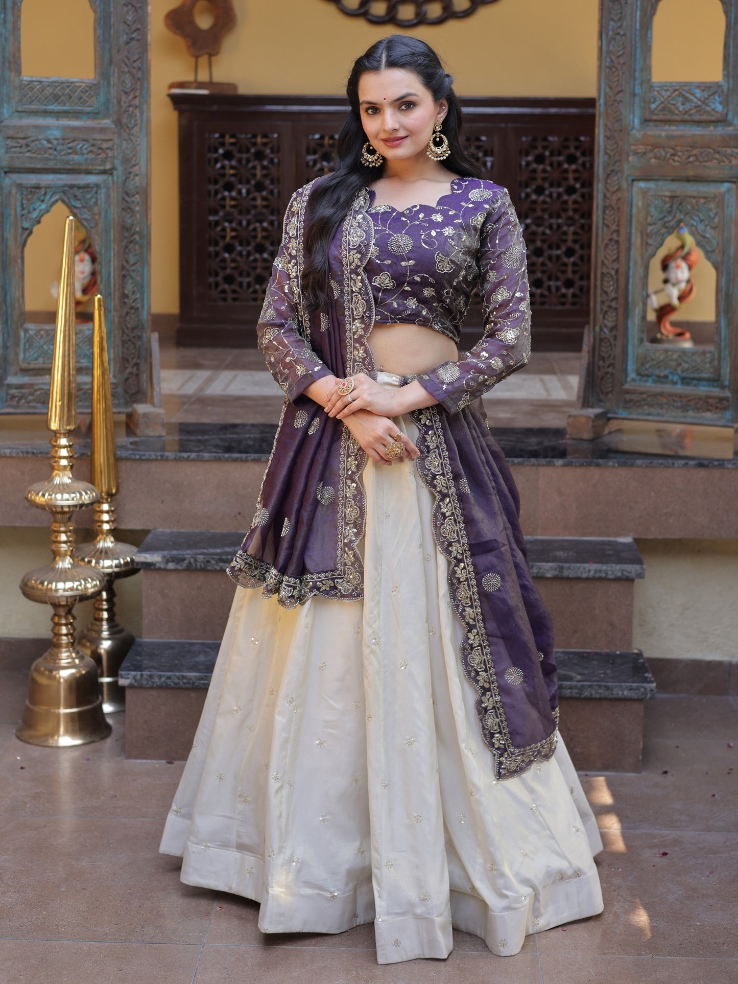 Lavishing Purple Zari Work Silk Reception Lehenga Choli