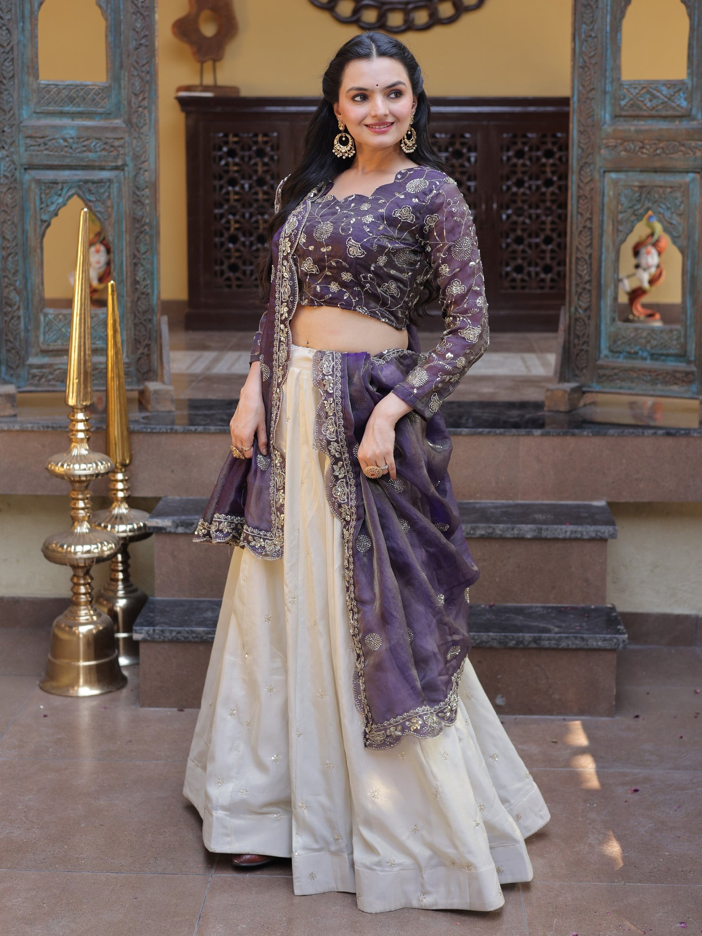 Lavishing Purple Zari Work Silk Reception Lehenga Choli