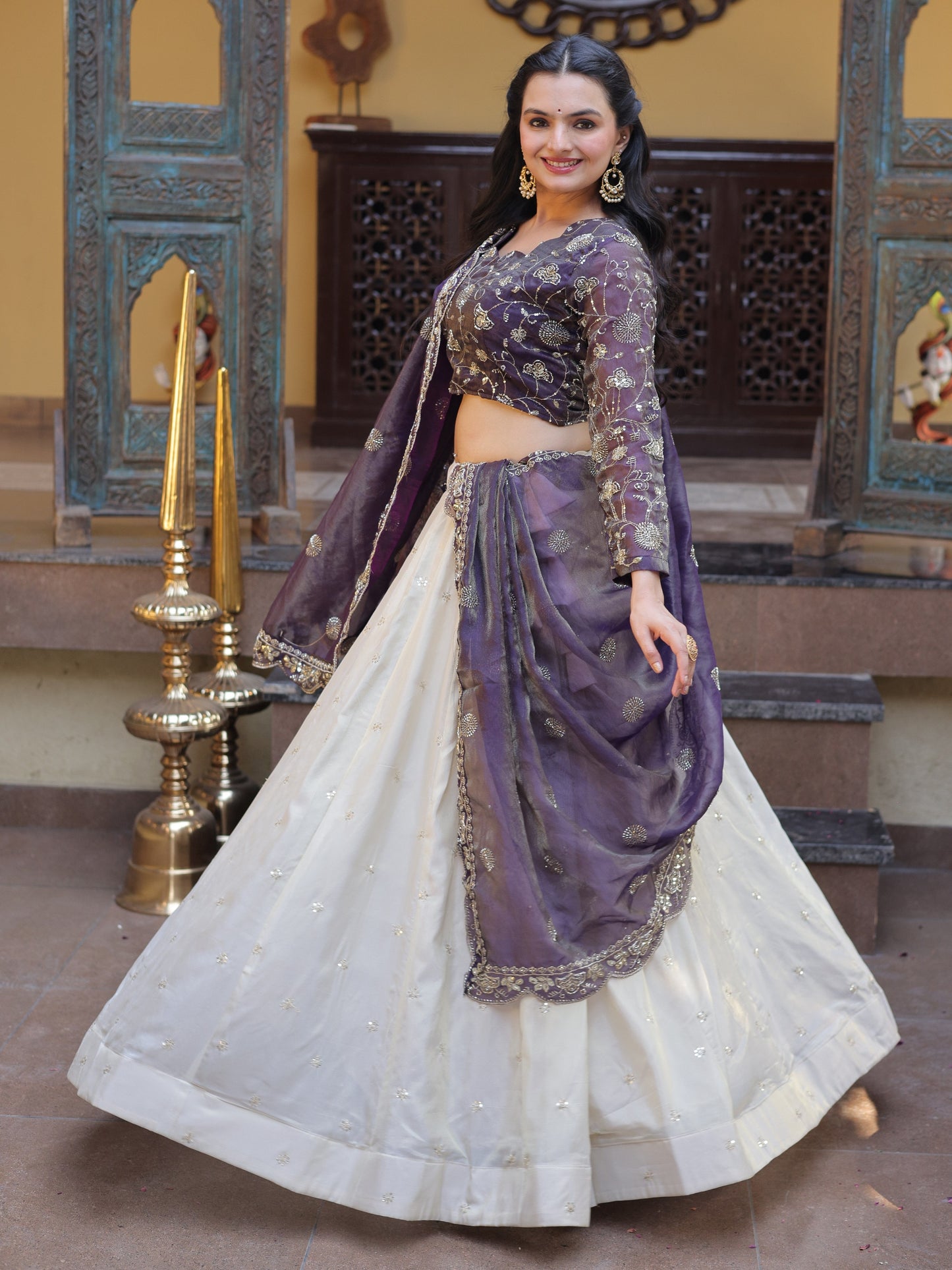 Lavishing Purple Zari Work Silk Reception Lehenga Choli