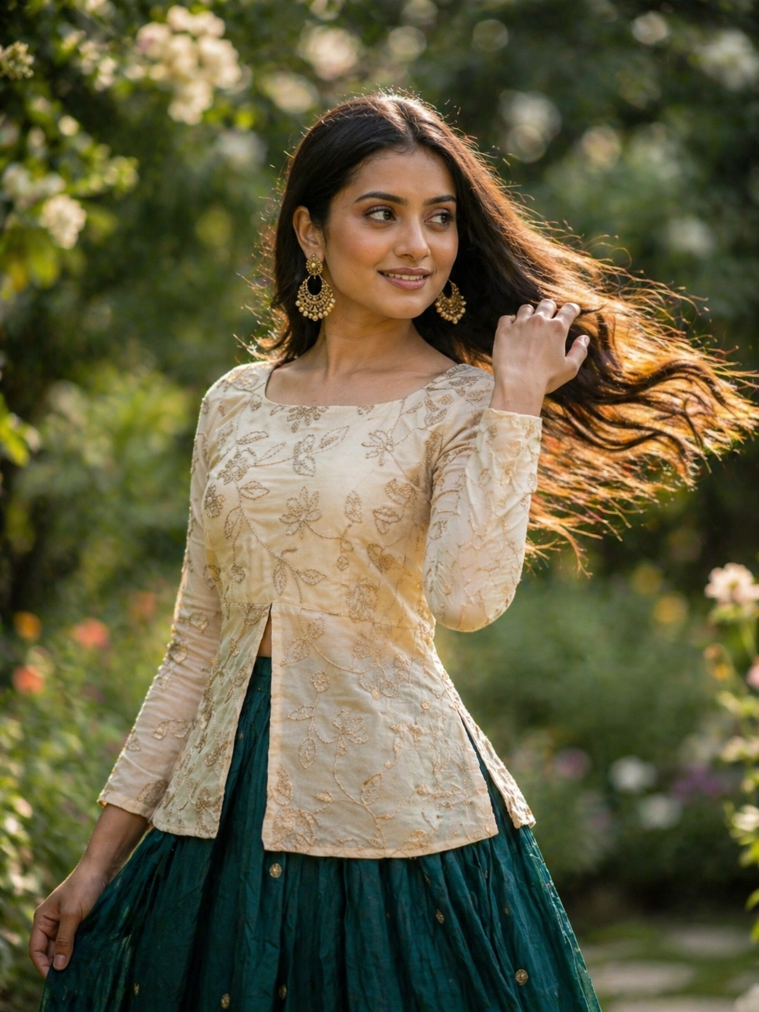Green Embroidered Silk Sangeet Wear Crop Top Lehenga