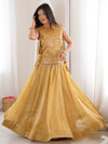 Yellow Embroidered Crush Silk Haldi Wear Crop Top Lehenga