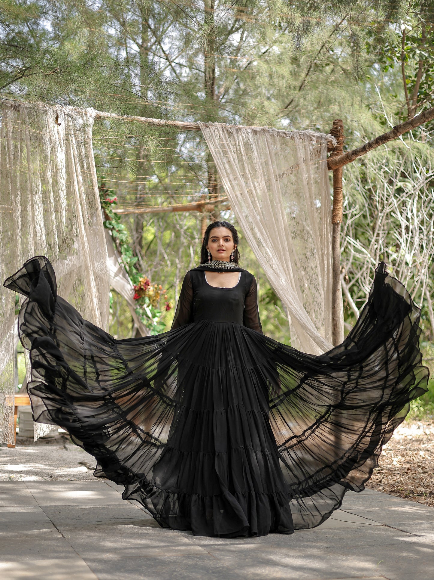 Beautiful Black Plain Georgette Party Wear Gown