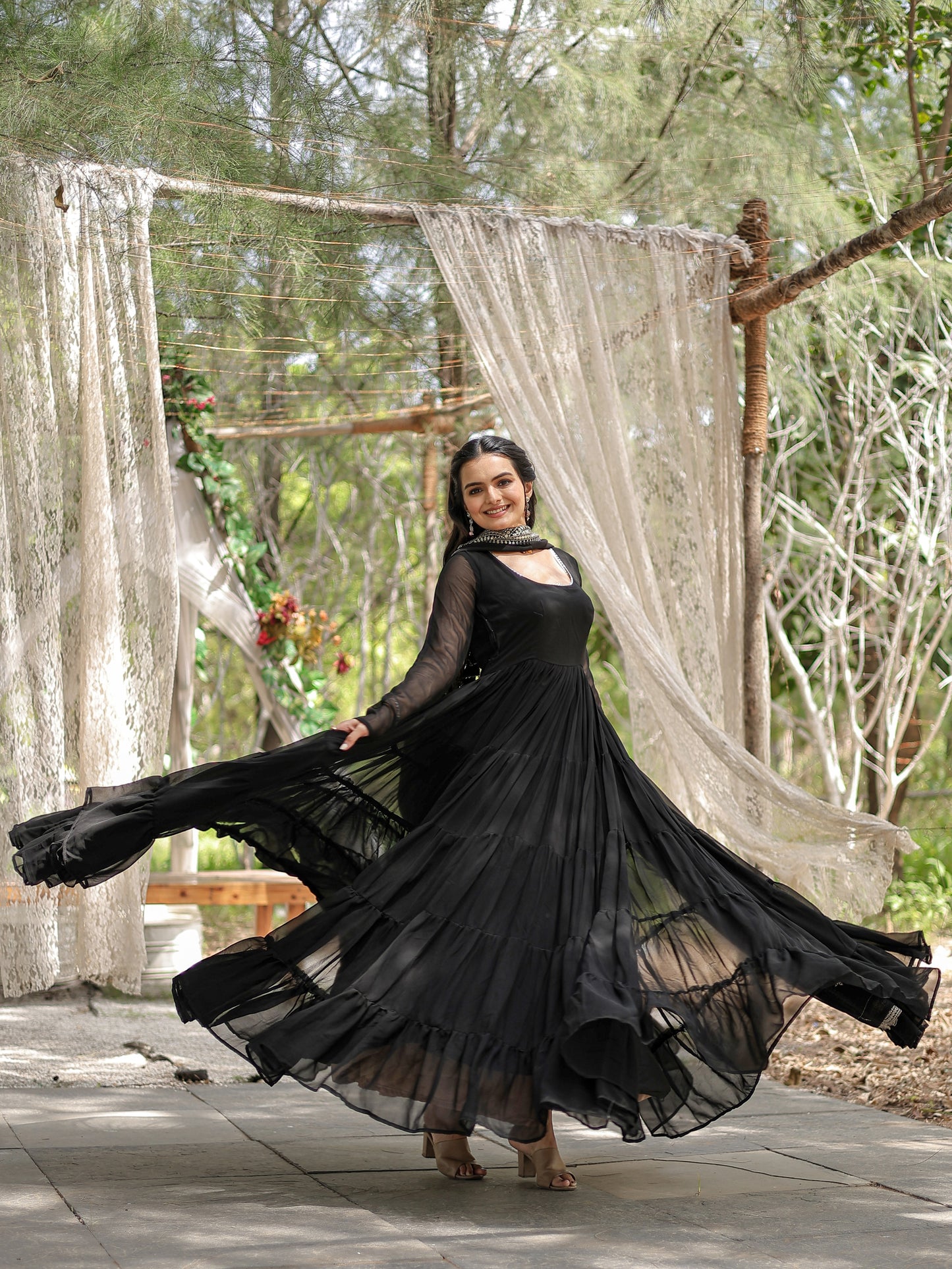 Beautiful Black Plain Georgette Party Wear Gown