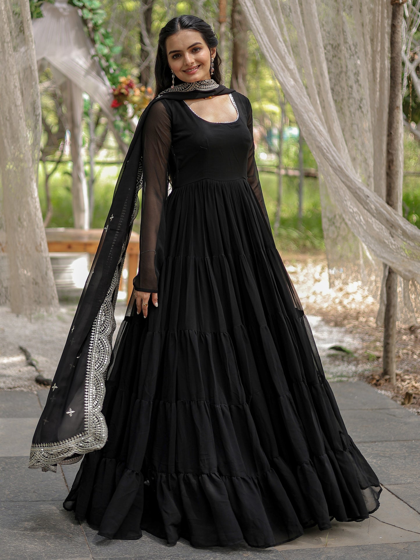 Beautiful Black Plain Georgette Party Wear Gown