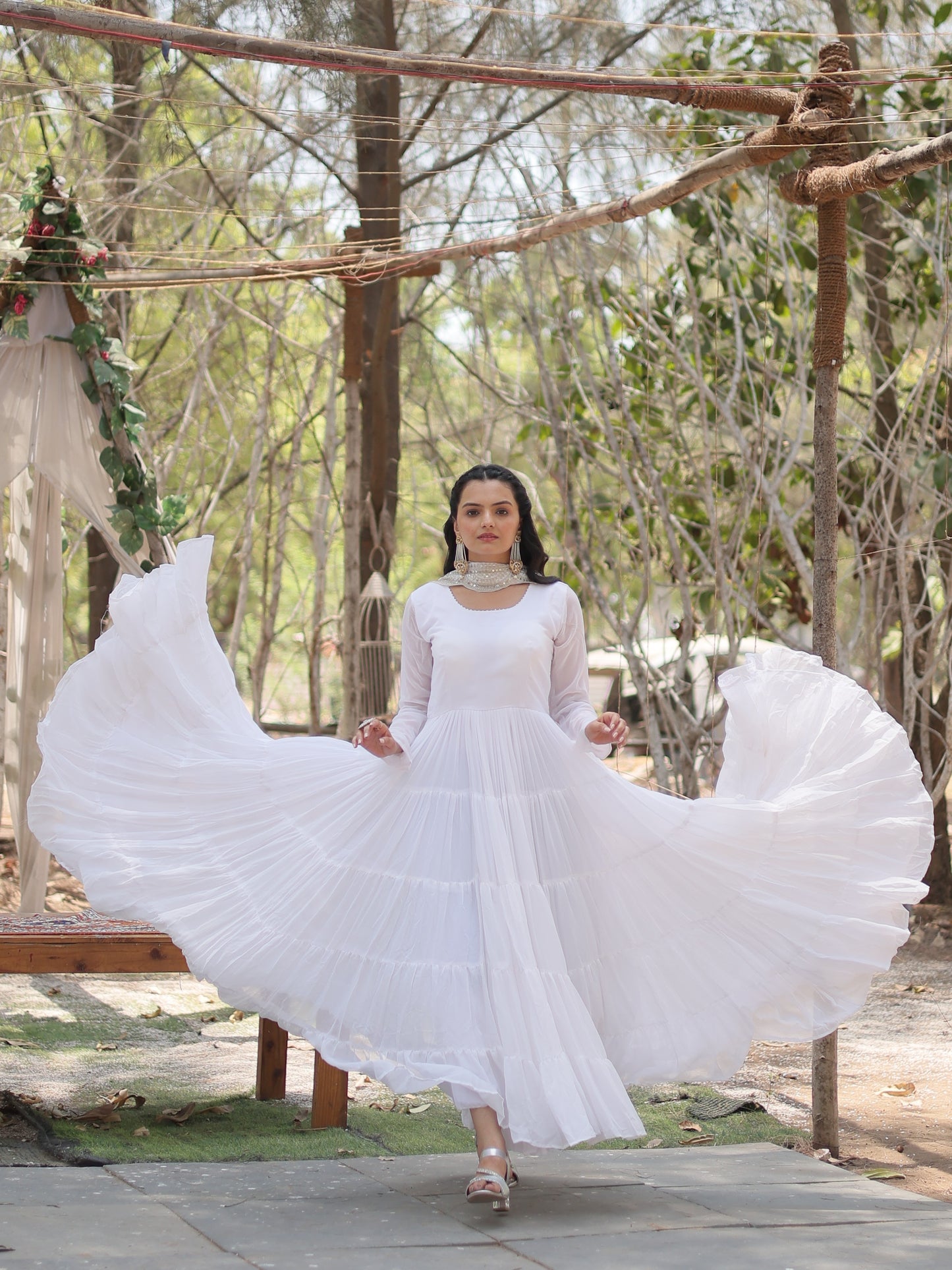 Lovely white Georgette Plain Gown With dupatta
