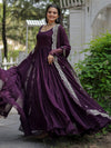 Ravishing Wine Georgette Plain Gown With dupatta