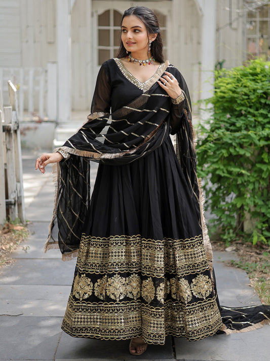 Marvelous Black Embroidered Georgette Party Wear Gown