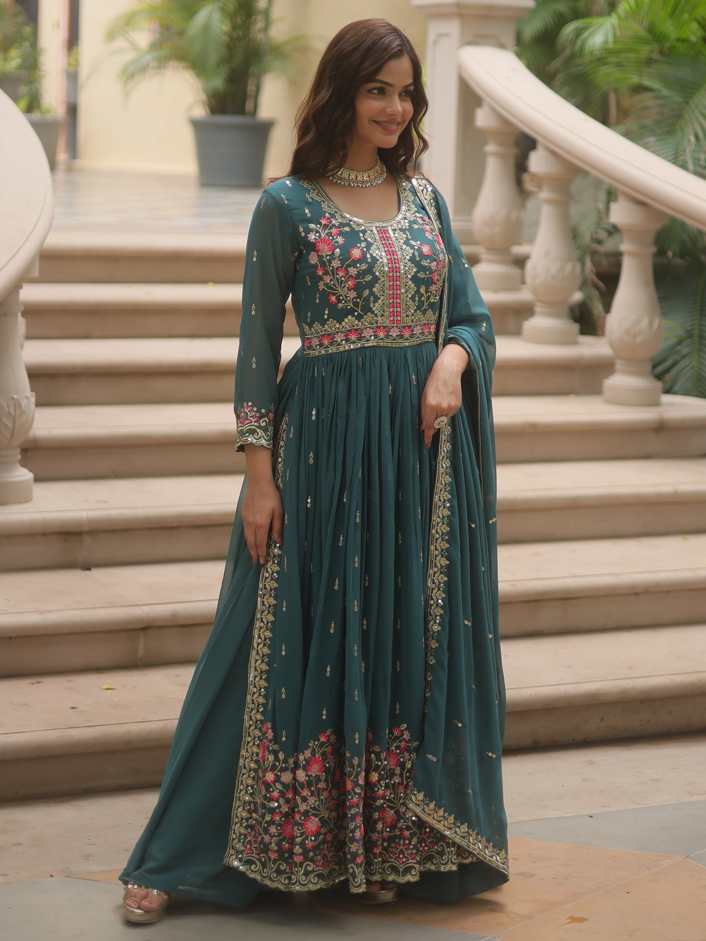 Alluring Blue Georgette Reception Nayra-cut Sharara Suit