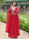 Enchanting Red Zari Work Georgette Designer Reception Gown