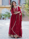 Glamorous Red Zari Work Georgette Wedding Wear Gown