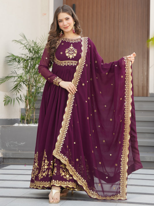 Stunning Purple Embroidered Georgette Designer Gown