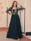 Beautiful Teal Blue Zari Work Georgette Party Wear Gown