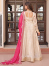 Marvelous Cream Silk Gown With Pink Bandhani Dupatta