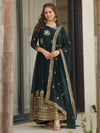 Winsome Dark Green Zari Work Georgette Engagement Wear Gown