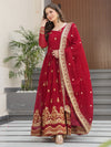 Wonderful Red Embroidered Georgette Wedding Gown