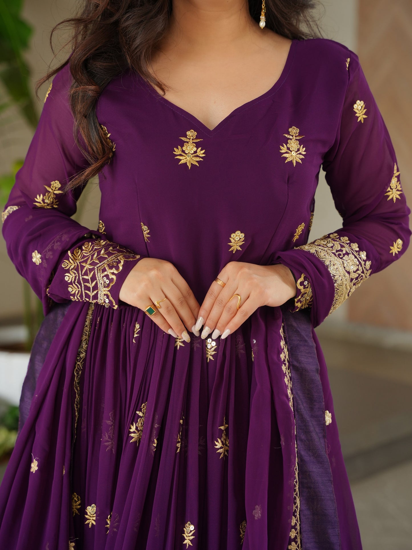 Wonderful Purple Embroidered Georgette Bridesmaid Gown