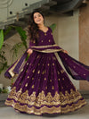 Wonderful Purple Embroidered Georgette Bridesmaid Gown