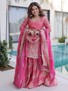 Pretty Pink Zari Work Silk Wedding Wear Palazzo Suit