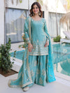 Beautiful Sky Blue Zari Work Silk Bridesmaid Palazzo Suit