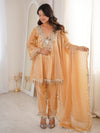 Adorable Beige Mirror Work Fendy Haldi Wear Pant Suit