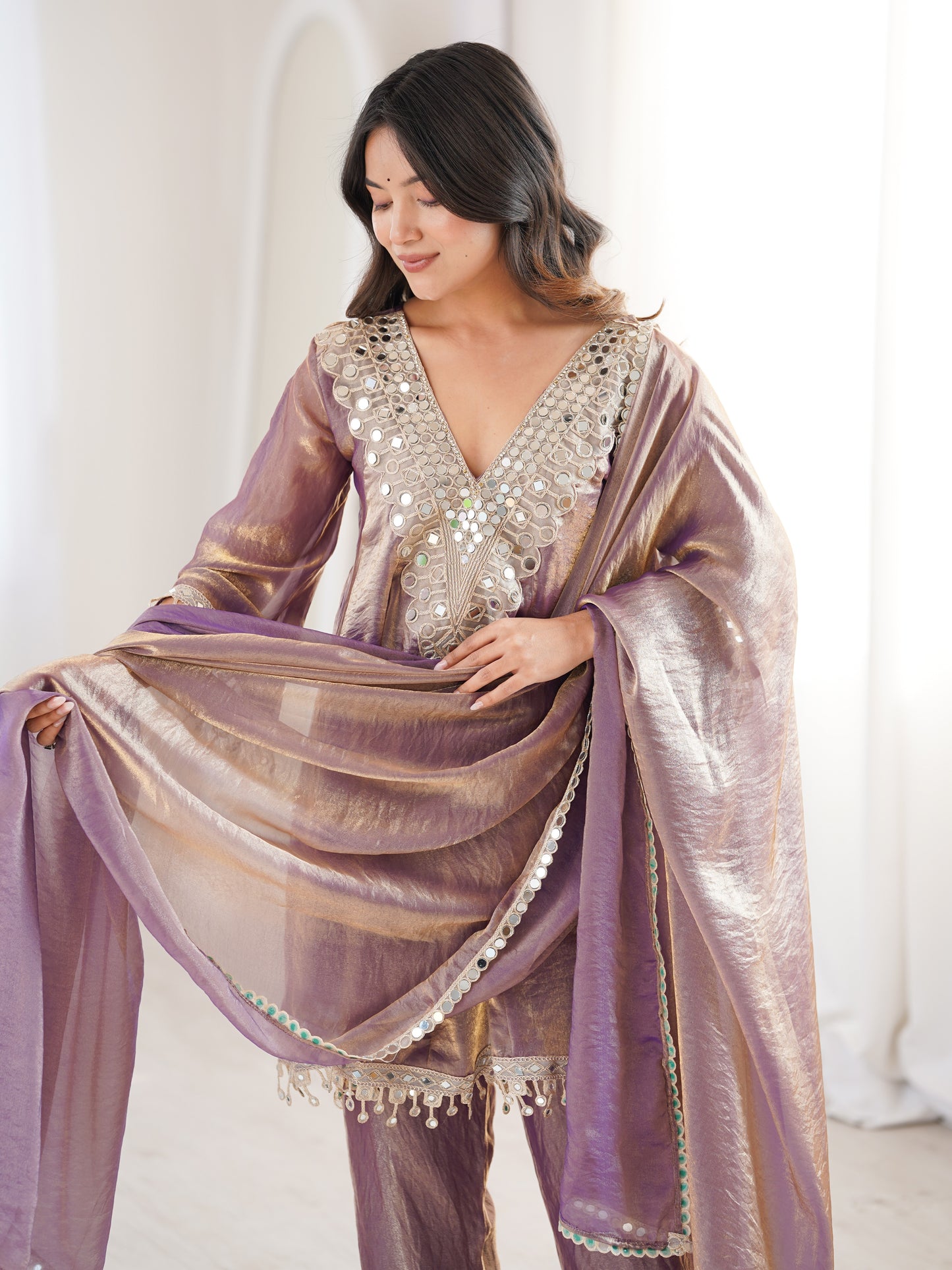 Mesmerizing purple Mirror Work Fendy Designer Pant Suit