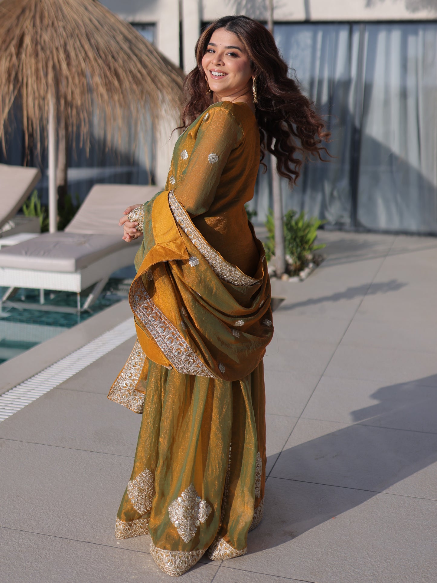 Astonishing Green Embroidered Fendy Mehndi Wear Palazzo Suit