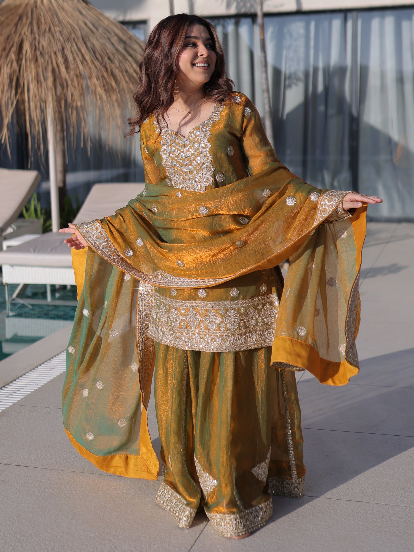 Astonishing Green Embroidered Fendy Mehndi Wear Palazzo Suit