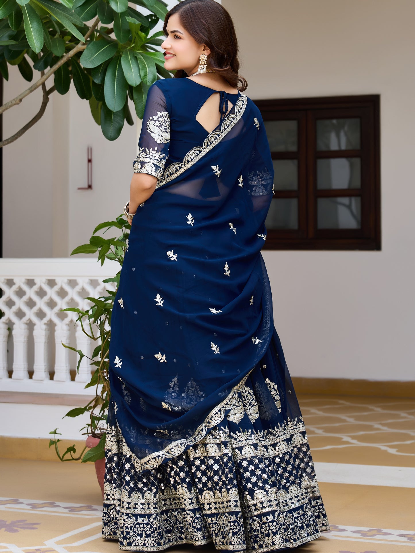 Amazing Blue Sequins Work Georgette Sangeet Lehenga Choli