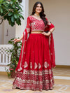 Awesome Red Sequins Work Georgette Wedding Lehenga Choli