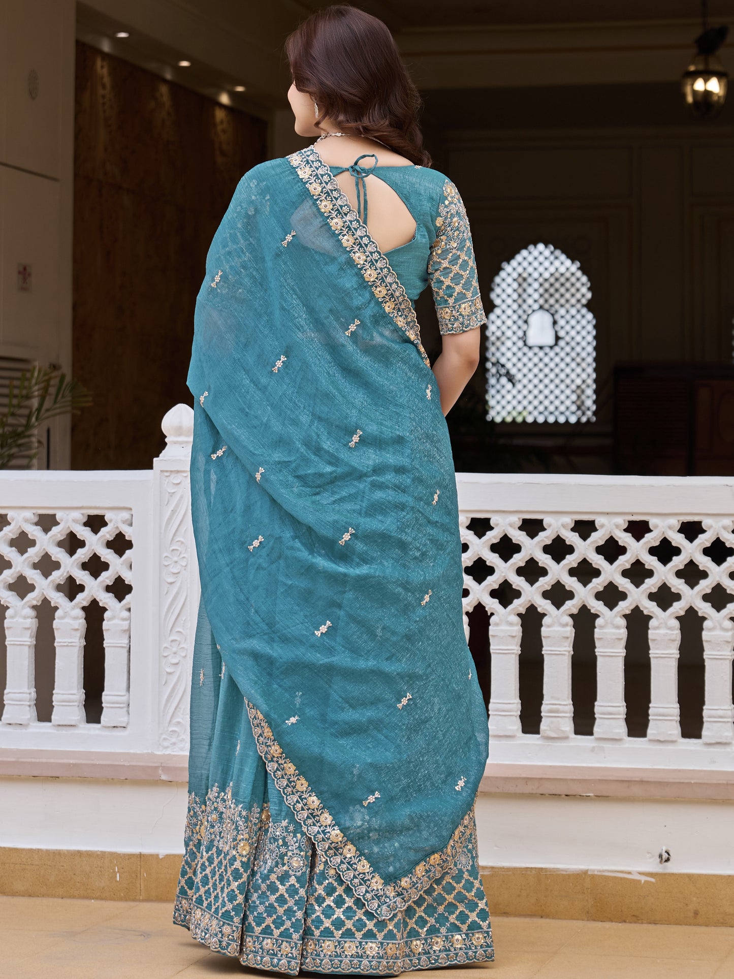Astonishing Blue Sequins Work Crunchy Reception Lehenga Choli