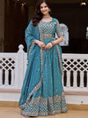 Astonishing Blue Sequins Work Crunchy Reception Lehenga Choli