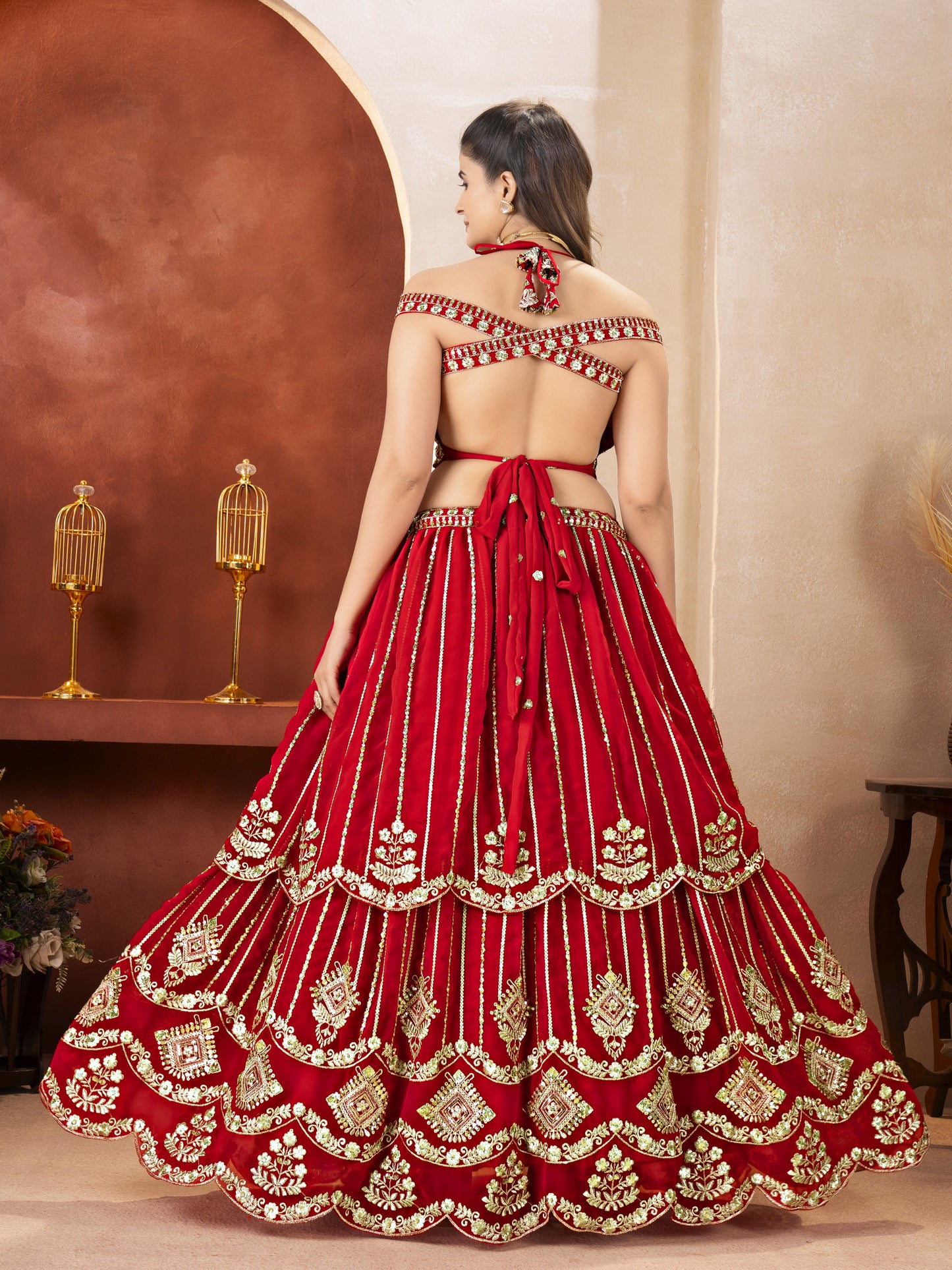 Precious Red Embroidered Georgette Bridal Lehenga Choli